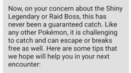 Niantic's response to shiny Groudon's breakout during the post-raid encounter (Image via u/nelajer21/Reddit)